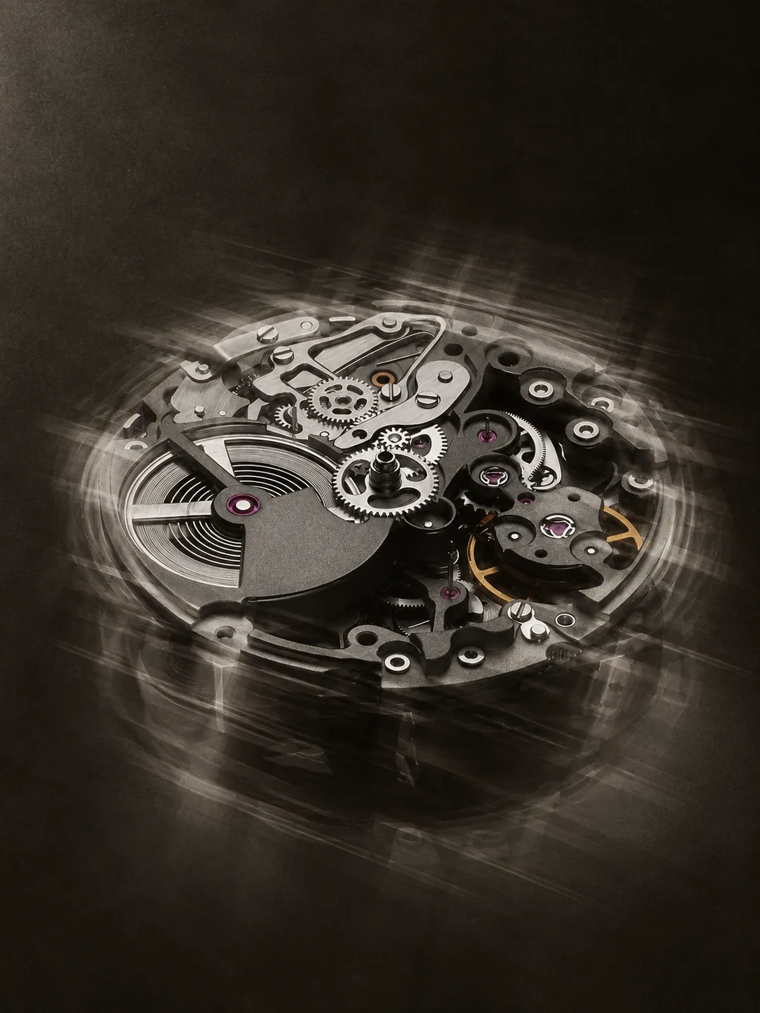 Mouvement mécanique d'une montre de luxe en gros plan